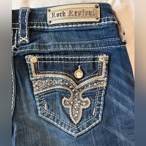 Rock Revival Zani Easy Boot Jeans 29 Bootcut Crystal Pocket Thick Stitch